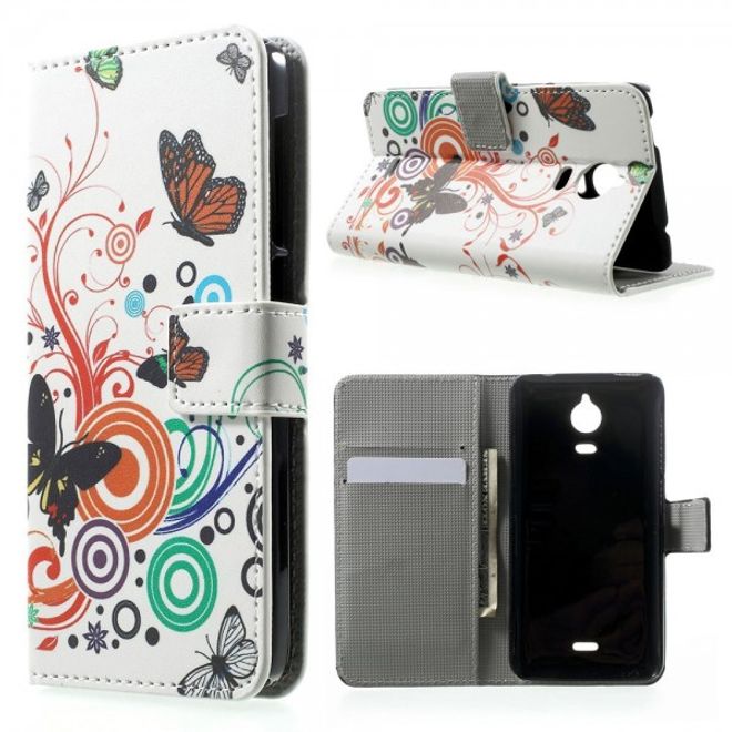 Wiko Wax Leder Case Hülle mit Schmetterlingen und Kreisen