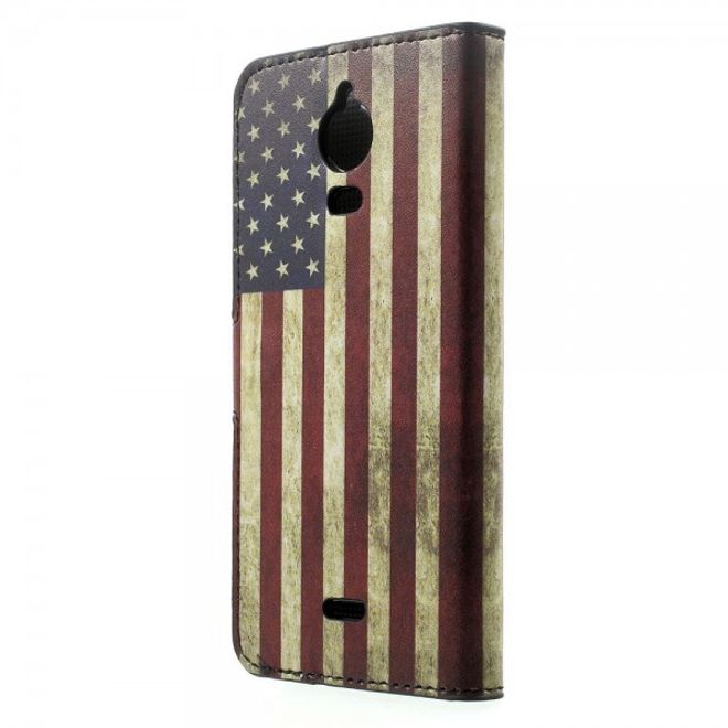 Wiko Wax Leder Case Hülle mit USA Flagge retro-style