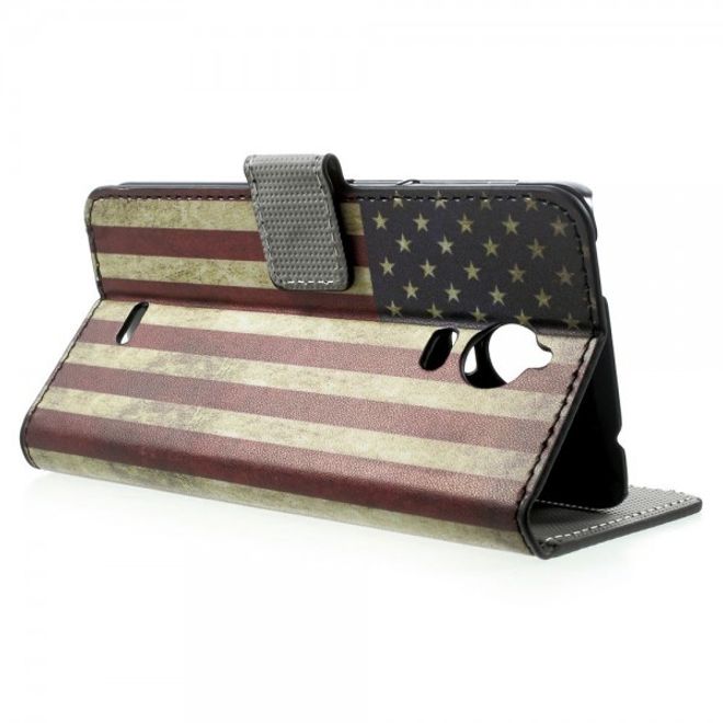 Wiko Wax Leder Case Hülle mit USA Flagge retro-style