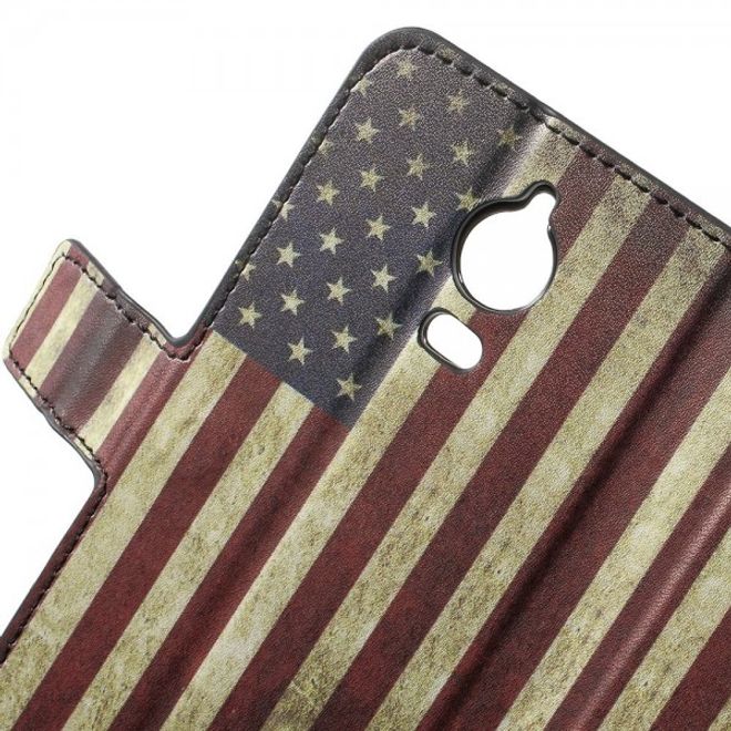 Wiko Wax Leder Case Hülle mit USA Flagge retro-style