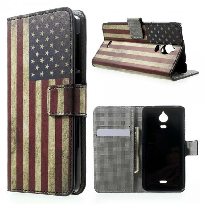 Wiko Wax Leder Case Hülle mit USA Flagge retro-style