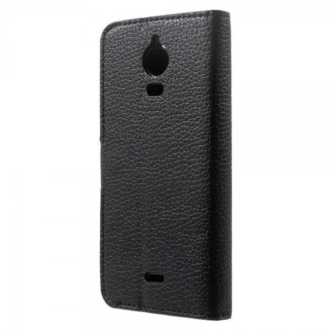Wiko Wax Leder Cover Hülle mit Litchitextur und Standfunktion - schwarz