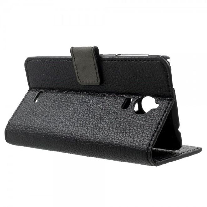 Wiko Wax Leder Cover Hülle mit Litchitextur und Standfunktion - schwarz