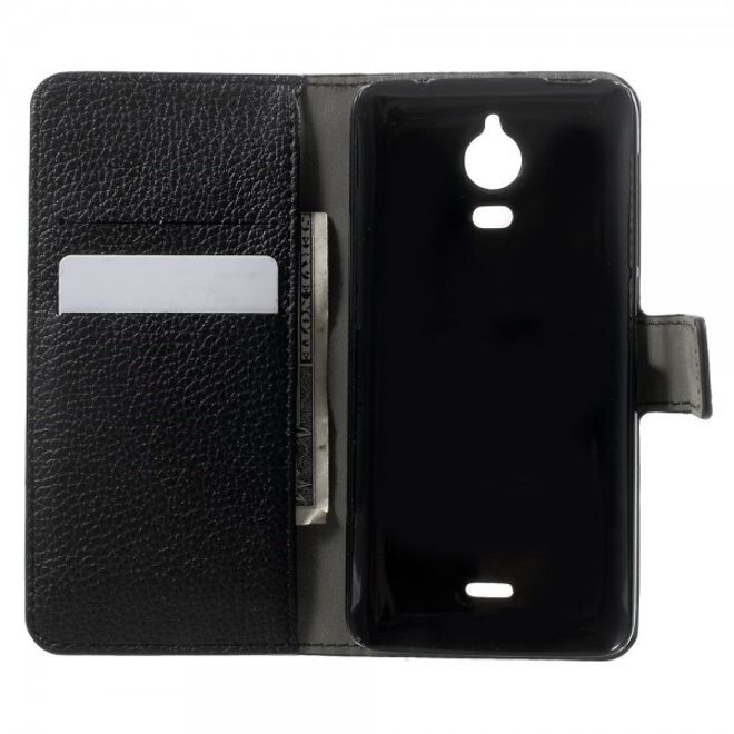 Wiko Wax Leder Cover Hülle mit Litchitextur und Standfunktion - schwarz