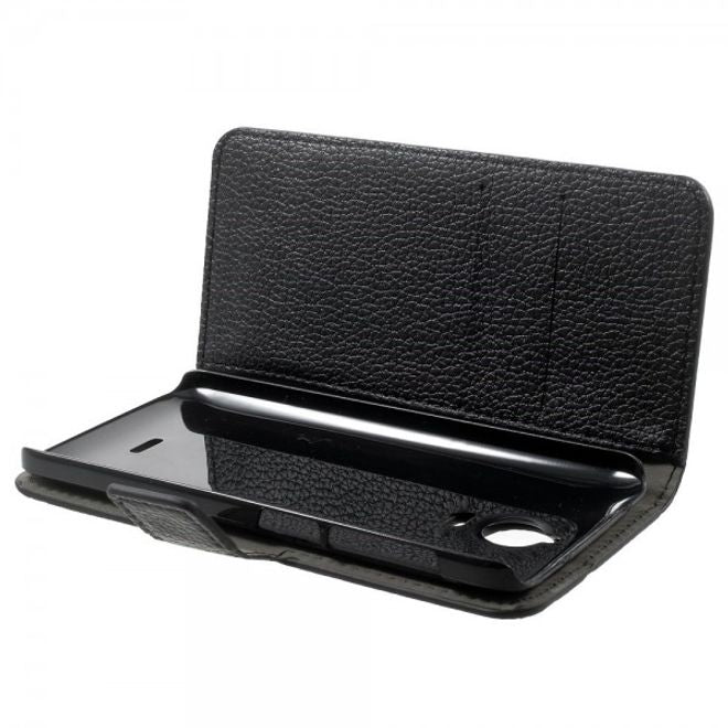 Wiko Wax Leder Cover Hülle mit Litchitextur und Standfunktion - schwarz
