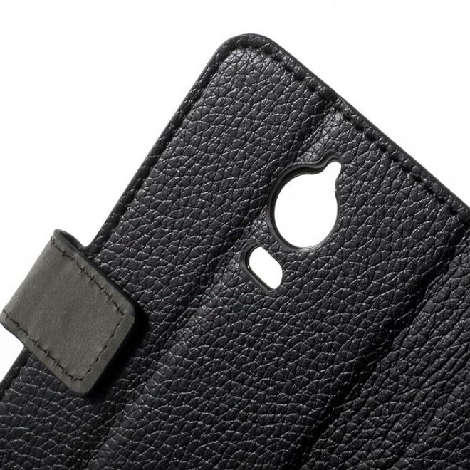 Wiko Wax Leder Cover Hülle mit Litchitextur und Standfunktion - schwarz