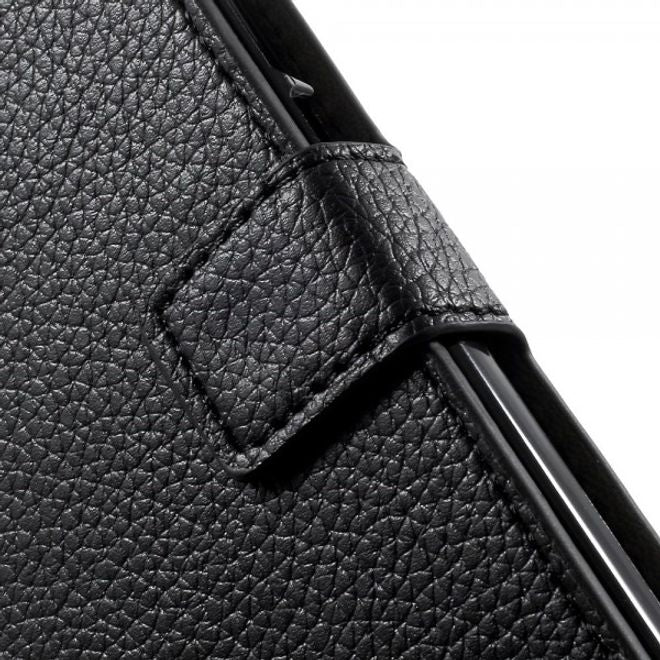 Wiko Wax Leder Cover Hülle mit Litchitextur und Standfunktion - schwarz