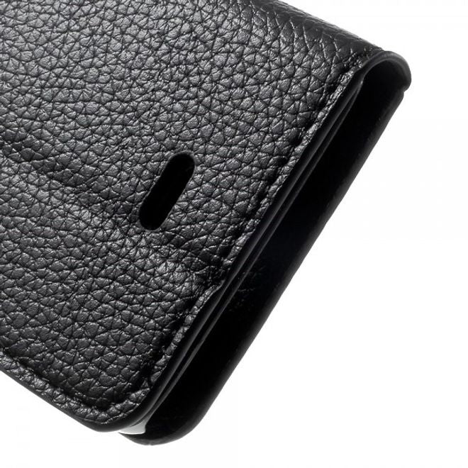Wiko Wax Leder Cover Hülle mit Litchitextur und Standfunktion - schwarz
