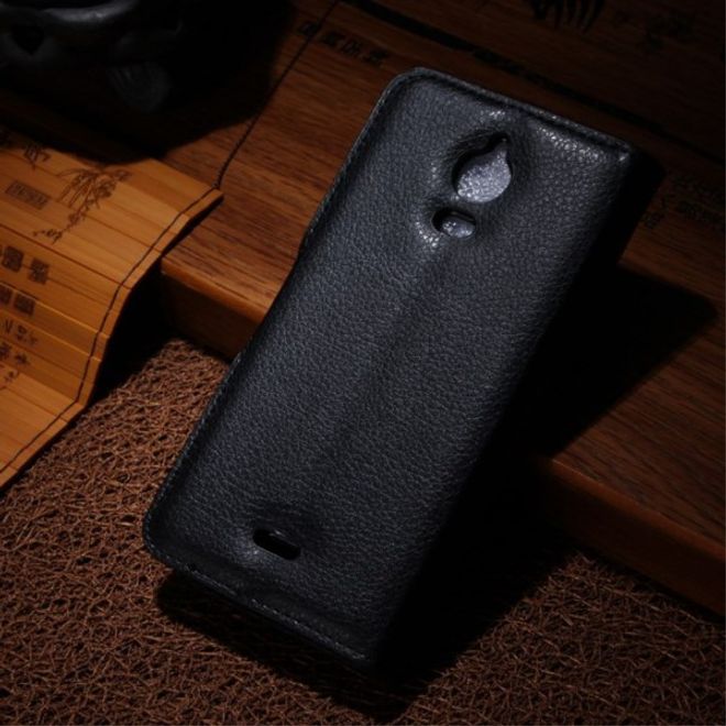 Wiko Wax Schicke Leder Cover Hülle mit Litchitextur - schwarz