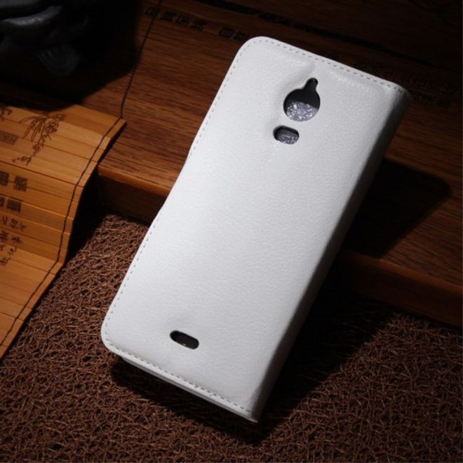 Wiko Wax Schicke Leder Cover Hülle mit Litchitextur - weiss
