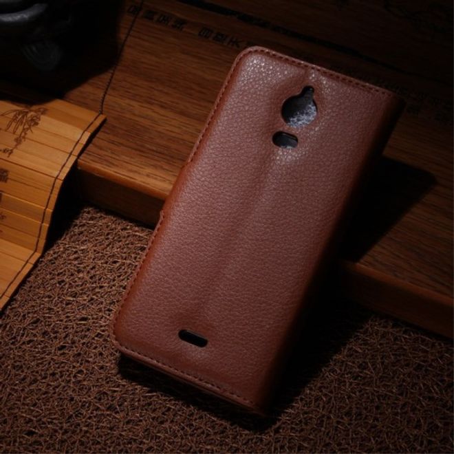 Wiko Wax Schicke Leder Cover Hülle mit Litchitextur - braun