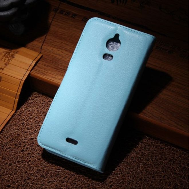 Wiko Wax Schicke Leder Cover Hülle mit Litchitextur - blau