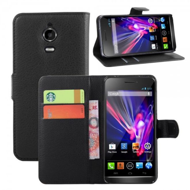 Wiko Wax Schicke Leder Cover Hülle mit Litchitextur - schwarz