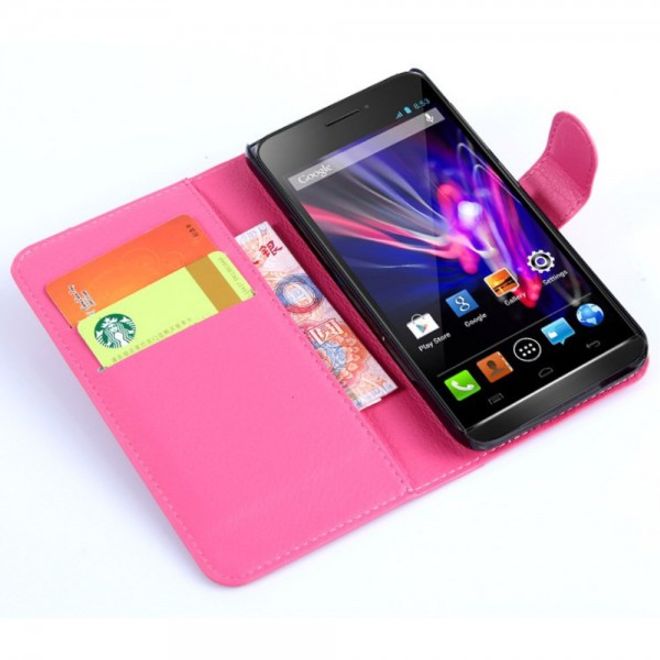 Wiko Wax Schicke Leder Cover Hülle mit Litchitextur - rosa