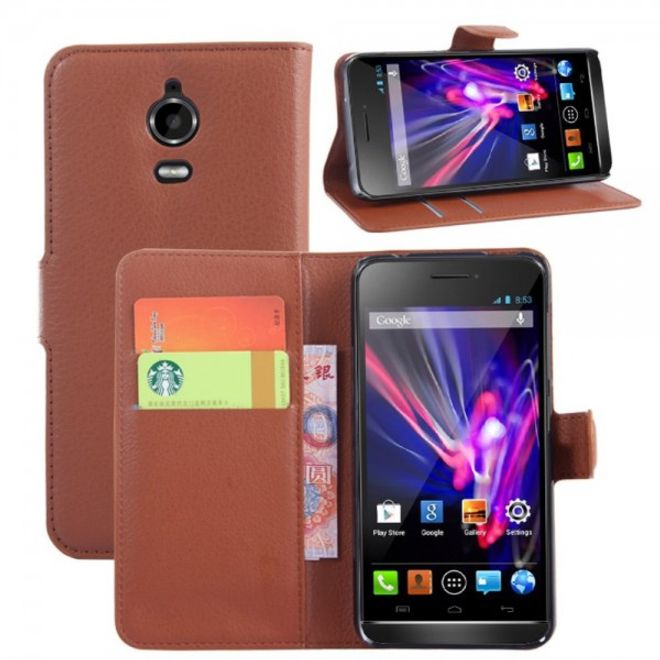 Wiko Wax Schicke Leder Cover Hülle mit Litchitextur - braun
