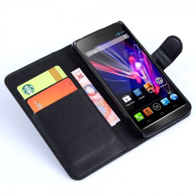 Wiko Wax Schicke Leder Cover Hülle mit Litchitextur - schwarz