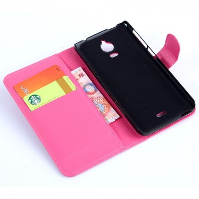 Wiko Wax Schicke Leder Cover Hülle mit Litchitextur - rosa
