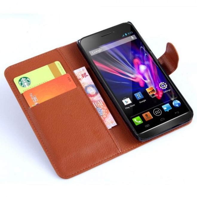 Wiko Wax Schicke Leder Cover Hülle mit Litchitextur - braun