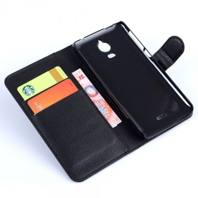 Wiko Wax Schicke Leder Cover Hülle mit Litchitextur - schwarz