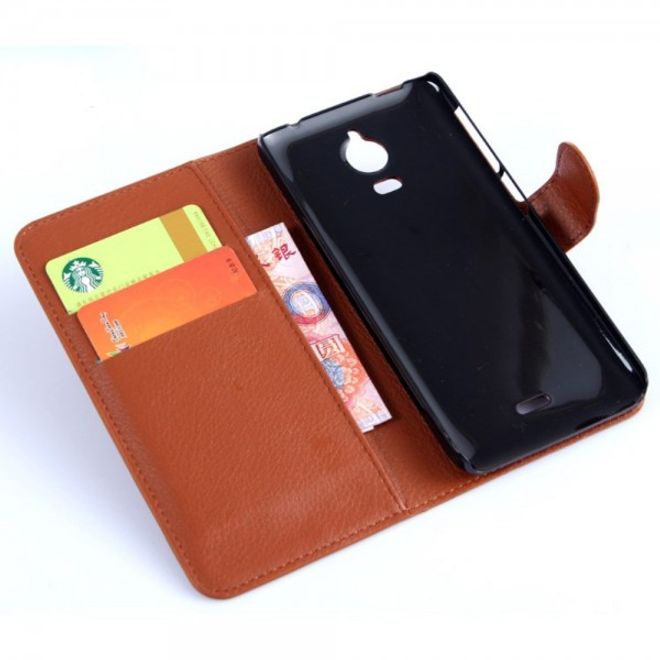 Wiko Wax Schicke Leder Cover Hülle mit Litchitextur - braun