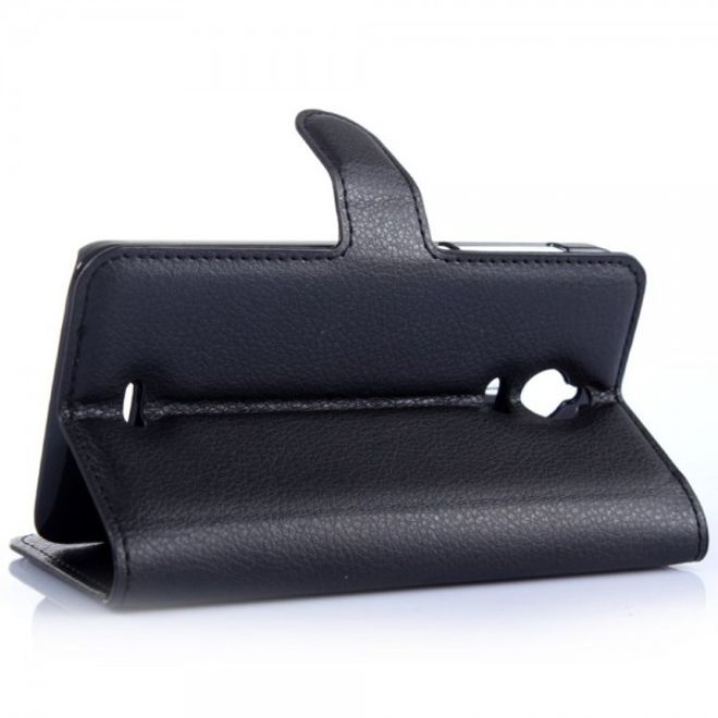 Wiko Wax Schicke Leder Cover Hülle mit Litchitextur - schwarz
