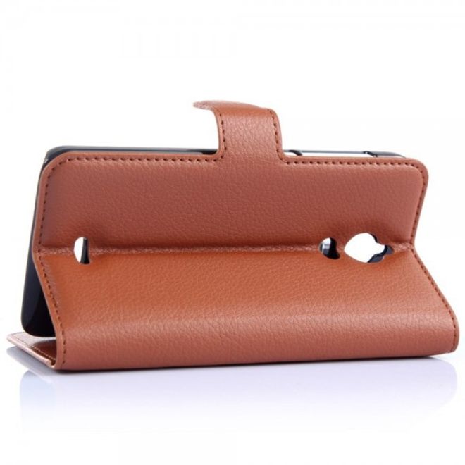 Wiko Wax Schicke Leder Cover Hülle mit Litchitextur - braun