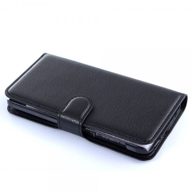 Wiko Wax Schicke Leder Cover Hülle mit Litchitextur - schwarz
