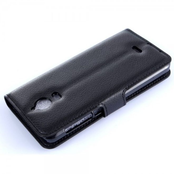 Wiko Wax Schicke Leder Cover Hülle mit Litchitextur - schwarz