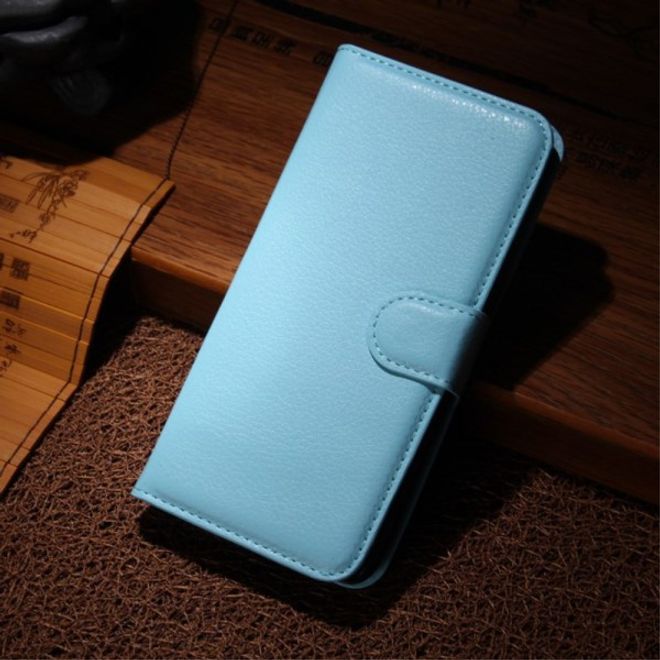 Wiko Wax Schicke Leder Cover Hülle mit Litchitextur - blau