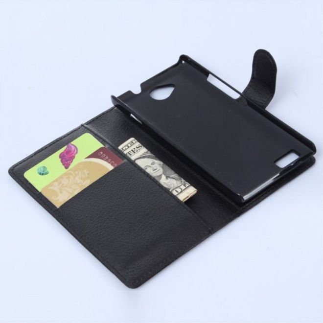 ZTE Kis 3 Max/Blade G Lux Leder Case Hülle mit Litchitextur - schwarz
