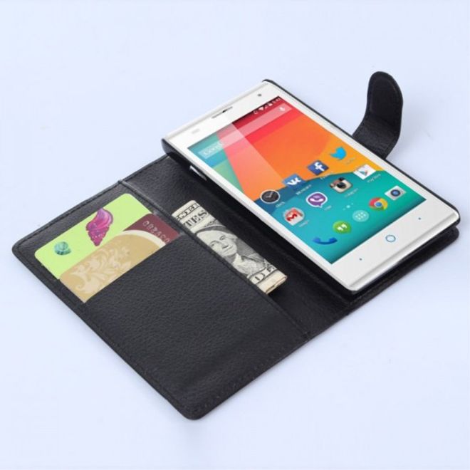 ZTE Kis 3 Max/Blade G Lux Leder Case Hülle mit Litchitextur - schwarz