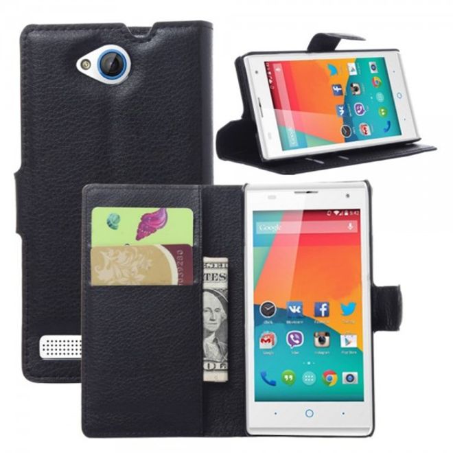 ZTE Kis 3 Max/Blade G Lux Leder Case Hülle mit Litchitextur - schwarz